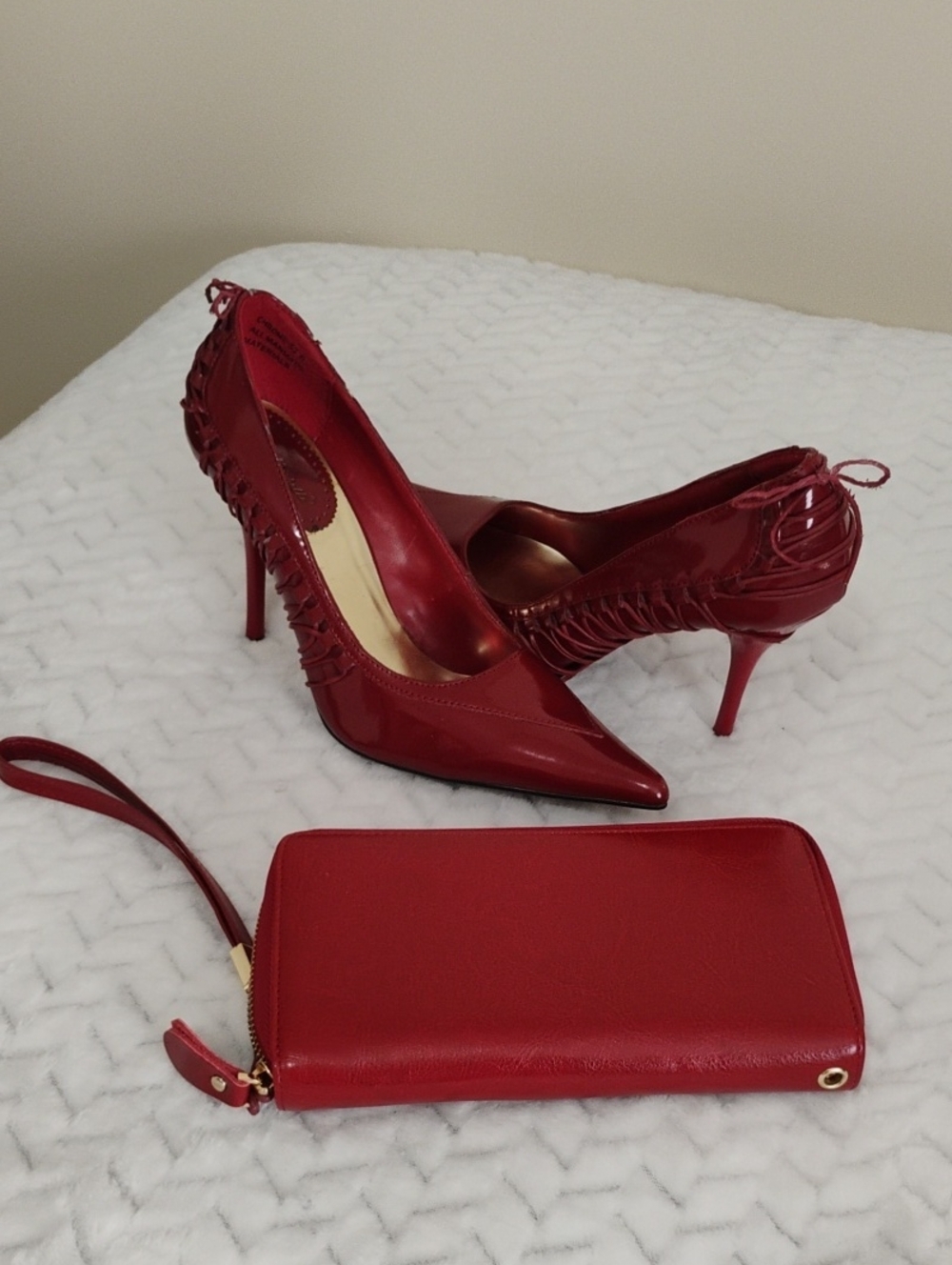 Anne Michele Red Stiletto Heels With Matching Geruola REd Wristlet